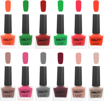 

Kwality Nail Paints | Nail Polish| Nail Paint Combo Set of 12 Carrot Orange-Dark Green-Red-Green-Pink Mania-Candy Orange-Salmon Run-Pink -Grey-Maroon-Salmon Pink-Light Baby Nude(Pack of 12)