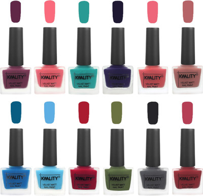 

Kwality Nail Paints | Professional Nail Polish| Nail Paint Combo Set of 12 Purple-Frozen Pink-Sea Green-Royal Blue-Nude Pink-Dark Nude-Peacock Blue-Light Blue-Berry -Olive Green-Dark Grey-Rani Pink(Pack of 12)