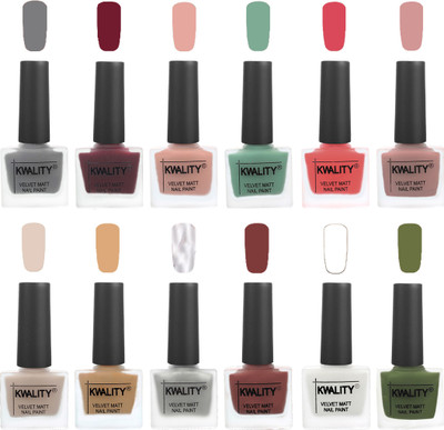 

Kwality Nail Paints | Professional Nail Polish| Nail Paint Combo Set of 12 Grey-Maroon-Salmon Pink-Mischievous Mint-Baby Pink-Salmon-Light Beige-Beige-Silver-Dark Tan-White-Olive Green(Pack of 12)