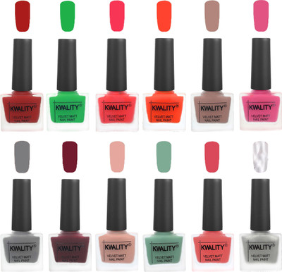 

Kwality Nail Paints | Professional Nail Polish| Nail Paint Combo Set of 12 Red-Green-Pink Mania-Candy Orange-Salmon Run-Pink -Grey-Maroon-Salmon Pink-Mischievous Mint-Baby Pink-Silver(Pack of 12)