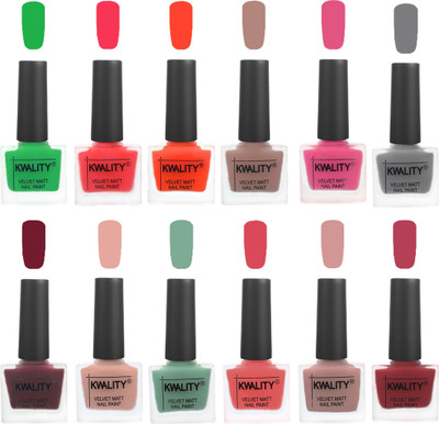 

Kwality Nail Paints | Professional Nail Polish| Nail Paint Combo Set of 12 Green-Pink Mania-Candy Orange-Salmon Run-Pink -Grey-Maroon-Salmon Pink-Mischievous Mint-Baby Pink-Salmon-Rani Pink(Pack of 12)