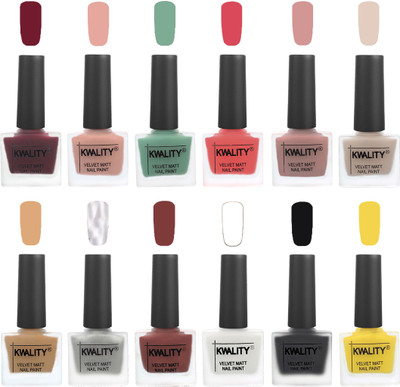 

Kwality Nail Paints | Nail Polish| Nail Paint Combo Set of 12 Maroon-Salmon Pink-Mischievous Mint-Baby Pink-Salmon-Light Beige-Beige-Silver-Dark Tan-White-Black-Yellow(Pack of 12)