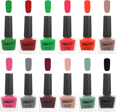 

Kwality Nail Paints | Nail Polish| Nail Paint Combo Set of 12 Dark Green-Red-Green-Pink Mania-Candy Orange-Salmon Run-Pink -Grey-Maroon-Salmon Pink-Mischievous Mint-Black(Pack of 12)