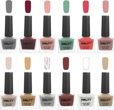 

Kwality Nail Paints | Professional Nail Polish| Nail Paint Combo Set of 12 Grey-Maroon-Salmon Pink-Mischievous Mint-Baby Pink-Salmon-Light Beige-Beige-Silver-Dark Tan-White-Nude(Pack of 12)