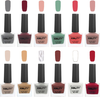 

Kwality Nail Paints | Nail Polish| Nail Paint Combo Set of 12 Grey-Maroon-Salmon Pink-Mischievous Mint-Baby Pink-Salmon-Light Beige-Beige-Silver-Dark Tan-White-Berry(Pack of 12)