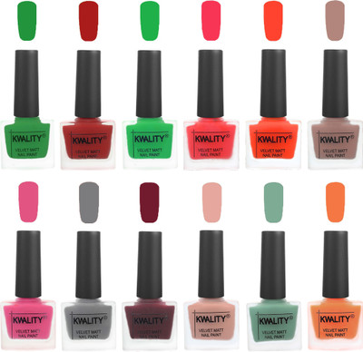 

Kwality Nail Paints | Nail Polish| Nail Paint Combo Set of 12 Dark Green-Red-Green-Pink Mania-Candy Orange-Salmon Run-Pink -Grey-Maroon-Salmon Pink-Mischievous Mint-Peach(Pack of 12)