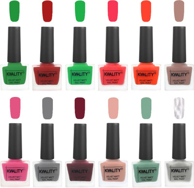 

Kwality Nail Paints | Nail Polish| Nail Paint Combo Set of 12 Dark Green-Red-Green-Pink Mania-Candy Orange-Salmon Run-Pink -Grey-Maroon-Salmon Pink-Mischievous Mint-Silver(Pack of 12)