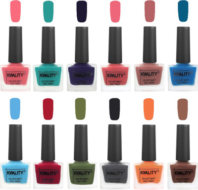 

Kwality Nail Paints | Nail Polish| Nail Paint Combo Set of 12 Frozen Pink-Sea Green-Royal Blue-Nude Pink-Dark Nude-Peacock Blue-Light Blue-Berry -Olive Green-Dark Grey-Peach-Shock Brown(Pack of 12)