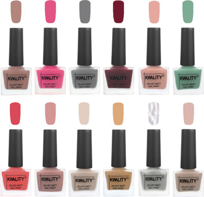 

Kwality Nail Paints | Professional Nail Polish| Nail Paint Combo Set of 12 Salmon Run-Pink -Grey-Maroon-Salmon Pink-Mischievous Mint-Baby Pink-Salmon-Light Beige-Beige-Silver-Light Baby Nude(Pack of 12)