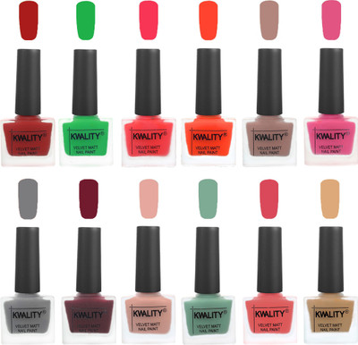 

Kwality Nail Paints | Professional Nail Polish| Nail Paint Combo Set of 12 Red-Green-Pink Mania-Candy Orange-Salmon Run-Pink -Grey-Maroon-Salmon Pink-Mischievous Mint-Baby Pink-Beige(Pack of 12)