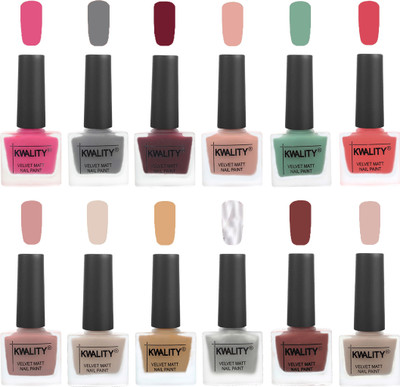 

Kwality Nail Paints | Nail Polish| Nail Paint Combo Set of 12 Pink -Grey-Maroon-Salmon Pink-Mischievous Mint-Baby Pink-Salmon-Light Beige-Beige-Silver-Dark Tan-Light Baby Nude(Pack of 12)