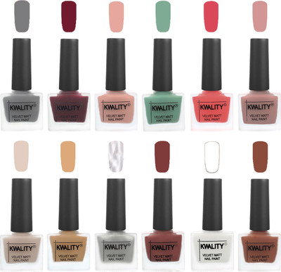 

Kwality Nail Paints | Professional Nail Polish| Nail Paint Combo Set of 12 Grey-Maroon-Salmon Pink-Mischievous Mint-Baby Pink-Salmon-Light Beige-Beige-Silver-Dark Tan-White-Brown(Pack of 12)