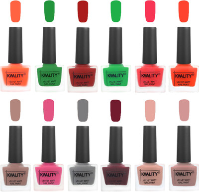

Kwality Nail Paints | Nail Polish| Nail Paint Combo Set of 12 Carrot Orange-Dark Green-Red-Green-Pink Mania-Candy Orange-Salmon Run-Pink -Grey-Maroon-Salmon Pink-Salmon(Pack of 12)