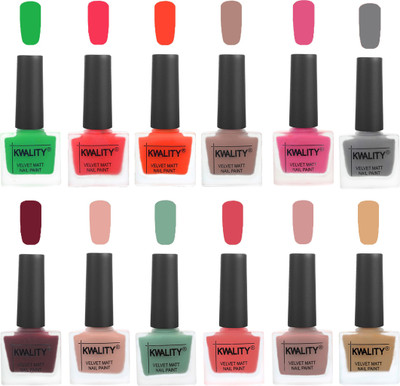 

Kwality Nail Paints | Professional Nail Polish| Nail Paint Combo Set of 12 Green-Pink Mania-Candy Orange-Salmon Run-Pink -Grey-Maroon-Salmon Pink-Mischievous Mint-Baby Pink-Salmon-Beige(Pack of 12)