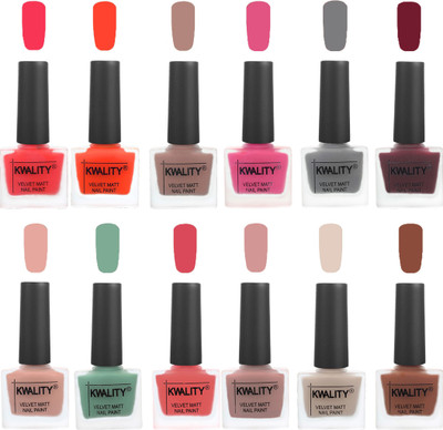 

Kwality Nail Paints | Professional Nail Polish| Nail Paint Combo Set of 12 Pink Mania-Candy Orange-Salmon Run-Pink -Grey-Maroon-Salmon Pink-Mischievous Mint-Baby Pink-Salmon-Light Beige-Brown(Pack of 12)
