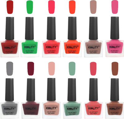 

Kwality Nail Paints | Professional Nail Polish| Nail Paint Combo Set of 12 Red-Green-Pink Mania-Candy Orange-Salmon Run-Pink -Grey-Maroon-Salmon Pink-Mischievous Mint-Baby Pink-Brown(Pack of 12)