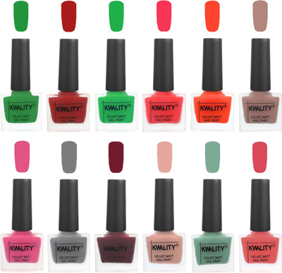 

Kwality Nail Paints | Professional Nail Polish| Nail Paint Combo Set of 12 Dark Green-Red-Green-Pink Mania-Candy Orange-Salmon Run-Pink -Grey-Maroon-Salmon Pink-Mischievous Mint-Baby Pink(Pack of 12)