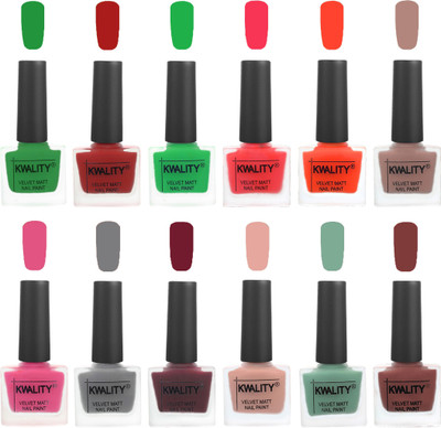 

Kwality Nail Paints | Nail Polish| Nail Paint Combo Set of 12 Dark Green-Red-Green-Pink Mania-Candy Orange-Salmon Run-Pink -Grey-Maroon-Salmon Pink-Mischievous Mint-Dark Tan(Pack of 12)