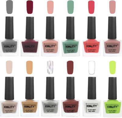 

Kwality Nail Paints | Nail Polish| Nail Paint Combo Set of 12 Grey-Maroon-Salmon Pink-Mischievous Mint-Baby Pink-Salmon-Light Beige-Beige-Silver-Dark Tan-White-Light Lemon Green(Pack of 12)