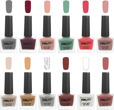 

Kwality Nail Paints | Nail Polish| Nail Paint Combo Set of 12 Grey-Maroon-Salmon Pink-Mischievous Mint-Baby Pink-Salmon-Light Beige-Beige-Silver-Dark Tan-White-Dark Nude(Pack of 12)