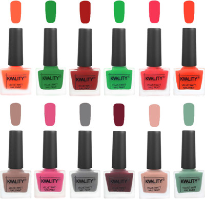 

Kwality Nail Paints | Professional Nail Polish| Nail Paint Combo Set of 12 Carrot Orange-Dark Green-Red-Green-Pink Mania-Candy Orange-Salmon Run-Pink -Grey-Maroon-Salmon Pink-Baby Pink(Pack of 12)