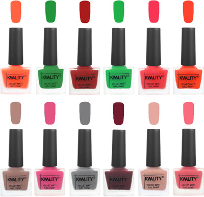 

Kwality Nail Paints | Nail Polish| Nail Paint Combo Set of 12 Carrot Orange-Dark Green-Red-Green-Pink Mania-Candy Orange-Salmon Run-Pink -Grey-Maroon-Salmon Pink-Frozen Pink(Pack of 12)
