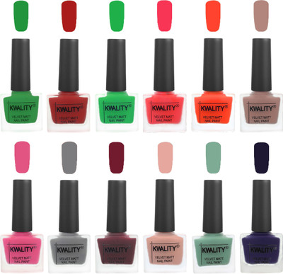 

Kwality Nail Paints | Nail Polish| Nail Paint Combo Set of 12 Dark Green-Red-Green-Pink Mania-Candy Orange-Salmon Run-Pink -Grey-Maroon-Salmon Pink-Mischievous Mint-Royal Blue(Pack of 12)