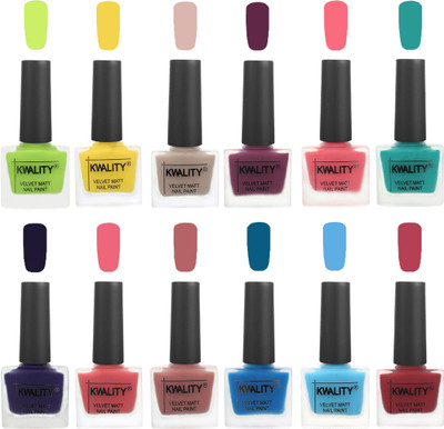 

Kwality Nail Paints | Nail Polish| Nail Paint Combo Set of 12 Light Lemon Green-Yellow-Light Baby Nude-Purple-Frozen Pink-Sea Green-Royal Blue-Nude Pink-Dark Nude-Peacock Blue-Light Blue-Rani Pink(Pack of 12)