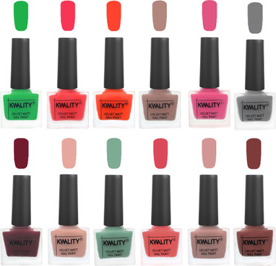 

Kwality Nail Paints | Professional Nail Polish| Nail Paint Combo Set of 12 Green-Pink Mania-Candy Orange-Salmon Run-Pink -Grey-Maroon-Salmon Pink-Mischievous Mint-Baby Pink-Salmon-Dark Tan(Pack of 12)