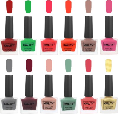 

Kwality Nail Paints | Nail Polish| Nail Paint Combo Set of 12 Red-Green-Pink Mania-Candy Orange-Salmon Run-Pink -Grey-Maroon-Salmon Pink-Mischievous Mint-Baby Pink-Golden(Pack of 12)