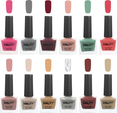 

Kwality Nail Paints | Professional Nail Polish| Nail Paint Combo Set of 12 Pink -Grey-Maroon-Salmon Pink-Mischievous Mint-Baby Pink-Salmon-Light Beige-Beige-Silver-Dark Tan-Nude(Pack of 12)