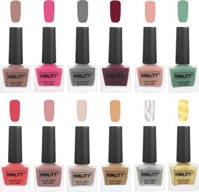 

Kwality Nail Paints | Nail Polish| Nail Paint Combo Set of 12 Salmon Run-Pink -Grey-Maroon-Salmon Pink-Mischievous Mint-Baby Pink-Salmon-Light Beige-Beige-Silver-Golden(Pack of 12)