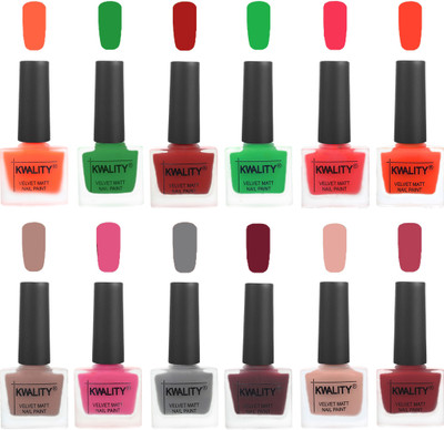 

Kwality Nail Paints | Nail Polish| Nail Paint Combo Set of 12 Carrot Orange-Dark Green-Red-Green-Pink Mania-Candy Orange-Salmon Run-Pink -Grey-Maroon-Salmon Pink-Rani Pink(Pack of 12)