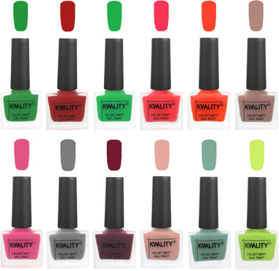 

Kwality Nail Paints | Nail Polish| Nail Paint Combo Set of 12 Dark Green-Red-Green-Pink Mania-Candy Orange-Salmon Run-Pink -Grey-Maroon-Salmon Pink-Mischievous Mint-Light Lemon Green(Pack of 12)