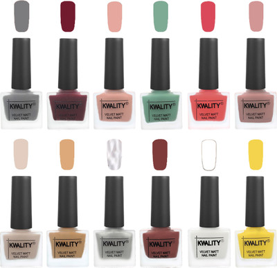 

Kwality Nail Paints | Nail Polish| Nail Paint Combo Set of 12 Grey-Maroon-Salmon Pink-Mischievous Mint-Baby Pink-Salmon-Light Beige-Beige-Silver-Dark Tan-White-Yellow(Pack of 12)