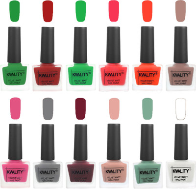 

Kwality Nail Paints | Nail Polish| Nail Paint Combo Set of 12 Dark Green-Red-Green-Pink Mania-Candy Orange-Salmon Run-Pink -Grey-Maroon-Salmon Pink-Mischievous Mint-White(Pack of 12)