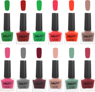 

Kwality Nail Paints | Professional Nail Polish| Nail Paint Combo Set of 12 Dark Green-Red-Green-Pink Mania-Candy Orange-Salmon Run-Pink -Grey-Maroon-Salmon Pink-Mischievous Mint-Rani Pink(Pack of 12)