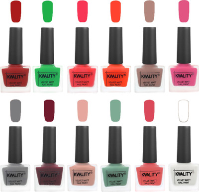 

Kwality Nail Paints | Professional Nail Polish| Nail Paint Combo Set of 12 Red-Green-Pink Mania-Candy Orange-Salmon Run-Pink -Grey-Maroon-Salmon Pink-Mischievous Mint-Baby Pink-White(Pack of 12)