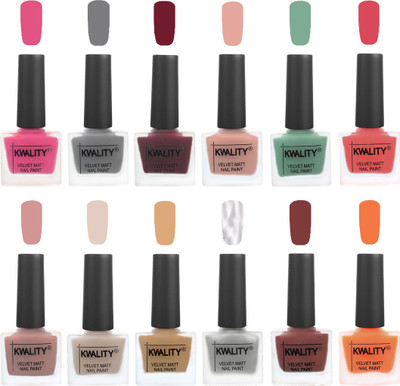 

Kwality Nail Paints | Professional Nail Polish| Nail Paint Combo Set of 12 Pink -Grey-Maroon-Salmon Pink-Mischievous Mint-Baby Pink-Salmon-Light Beige-Beige-Silver-Dark Tan-Peach(Pack of 12)