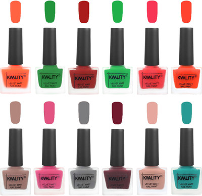 

Kwality Nail Paints | Nail Polish| Nail Paint Combo Set of 12 Carrot Orange-Dark Green-Red-Green-Pink Mania-Candy Orange-Salmon Run-Pink -Grey-Maroon-Salmon Pink-Sea Green(Pack of 12)