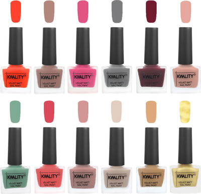 

Kwality Nail Paints | Professional Nail Polish| Nail Paint Combo Set of 12 Candy Orange-Salmon Run-Pink -Grey-Maroon-Salmon Pink-Mischievous Mint-Baby Pink-Salmon-Light Beige-Beige-Golden(Pack of 12)