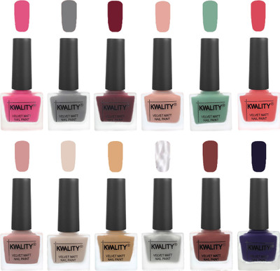 

Kwality Nail Paints | Professional Nail Polish| Nail Paint Combo Set of 12 Pink -Grey-Maroon-Salmon Pink-Mischievous Mint-Baby Pink-Salmon-Light Beige-Beige-Silver-Dark Tan-Royal Blue(Pack of 12)