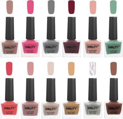 

Kwality Nail Paints | Professional Nail Polish| Nail Paint Combo Set of 12 Salmon Run-Pink -Grey-Maroon-Salmon Pink-Mischievous Mint-Baby Pink-Salmon-Light Beige-Beige-Silver-Shock Brown(Pack of 12)