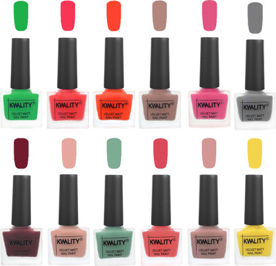 

Kwality Nail Paints | Nail Polish| Nail Paint Combo Set of 12 Green-Pink Mania-Candy Orange-Salmon Run-Pink -Grey-Maroon-Salmon Pink-Mischievous Mint-Baby Pink-Salmon-Yellow(Pack of 12)