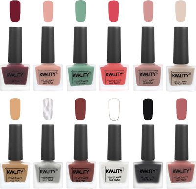 

Kwality Nail Paints | Nail Polish| Nail Paint Combo Set of 12 Maroon-Salmon Pink-Mischievous Mint-Baby Pink-Salmon-Light Beige-Beige-Silver-Dark Tan-White-Black-Dark Nude(Pack of 12)