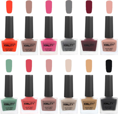 

Kwality Nail Paints | Professional Nail Polish| Nail Paint Combo Set of 12 Candy Orange-Salmon Run-Pink -Grey-Maroon-Salmon Pink-Mischievous Mint-Baby Pink-Salmon-Light Beige-Beige-Black(Pack of 12)