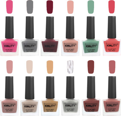 

Kwality Nail Paints | Professional Nail Polish| Nail Paint Combo Set of 12 Pink -Grey-Maroon-Salmon Pink-Mischievous Mint-Baby Pink-Salmon-Light Beige-Beige-Silver-Dark Tan-Dark Nude(Pack of 12)