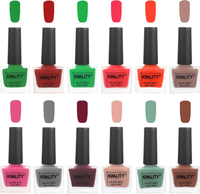 

Kwality Nail Paints | Professional Nail Polish| Nail Paint Combo Set of 12 Dark Green-Red-Green-Pink Mania-Candy Orange-Salmon Run-Pink -Grey-Maroon-Salmon Pink-Mischievous Mint-Brown(Pack of 12)