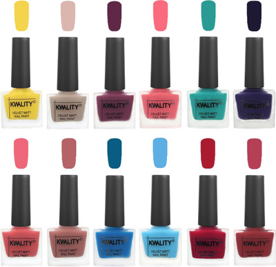 

Kwality Nail Paints | Nail Polish| Nail Paint Combo Set of 12 Yellow-Light Baby Nude-Purple-Frozen Pink-Sea Green-Royal Blue-Nude Pink-Dark Nude-Peacock Blue-Light Blue-Berry -Rani Pink(Pack of 12)