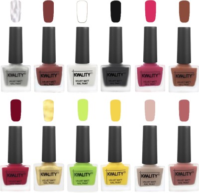 

Kwality Nail Paints | Professional Nail Polish| Nail Paint Combo Set of 12 Silver-Dark Tan-White-Black-Passion Pink-Brown-Dark Passion Pink-Golden-Light Lemon Green-Yellow-Light Baby Nude-Dark Nude(Pack of 12)